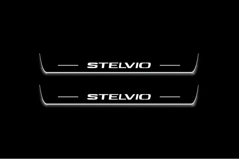 LED door sill plates Alfa Romeo Stelvio 2016+ in stainless steel with Stelvio logo