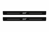 Subaru WRX STI I STI Matte PRO LED door sills, FRONT two-piece catalogue illustration, matte black with white illumination