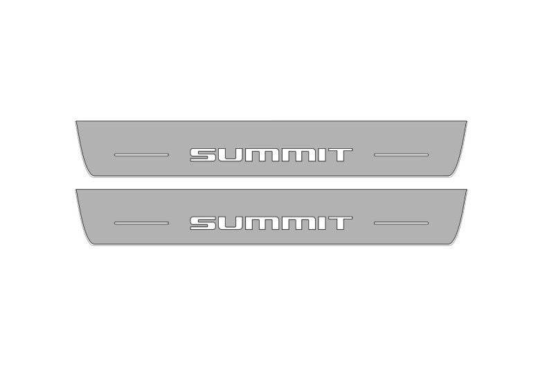 Illuminated LED Door Sill Tread Plates Jeep Grand Cherokee V 2021+ With Summit Logo Jeep Led Door Sills opdesign