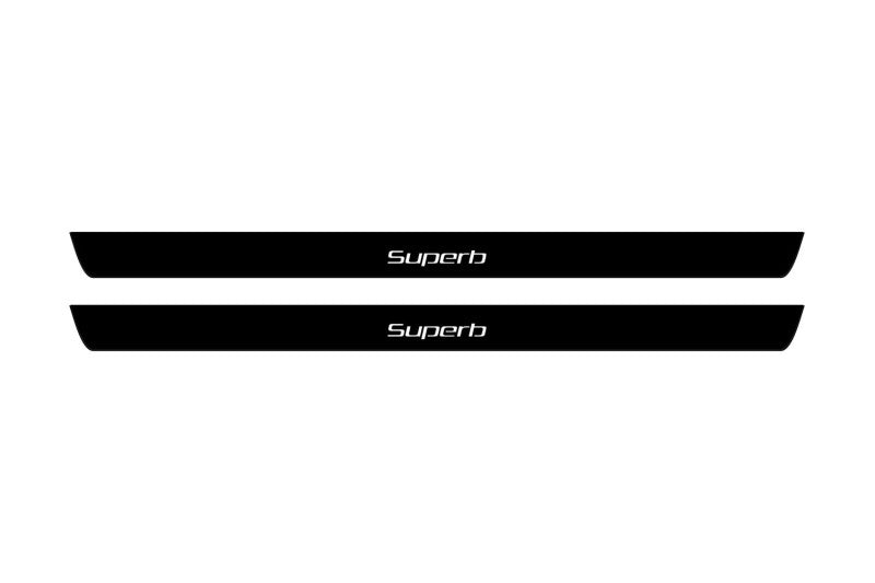 stainless steel illuminated door sill protectors with Skoda SuperB II 2008+ with SuperB logo