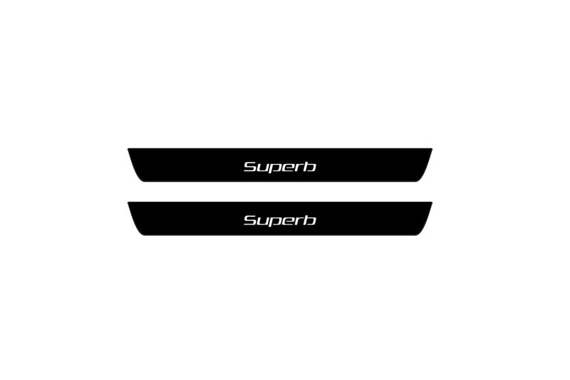 Skoda SuperB II 2008-2015 Illuminated Matte Sill Plates with logo SuperB Skoda Led Door Sills PRO opdesign