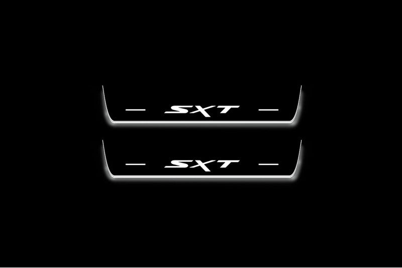 LED door sill plates Dodge Durango III 2011+ in stainless steel with SXT logo