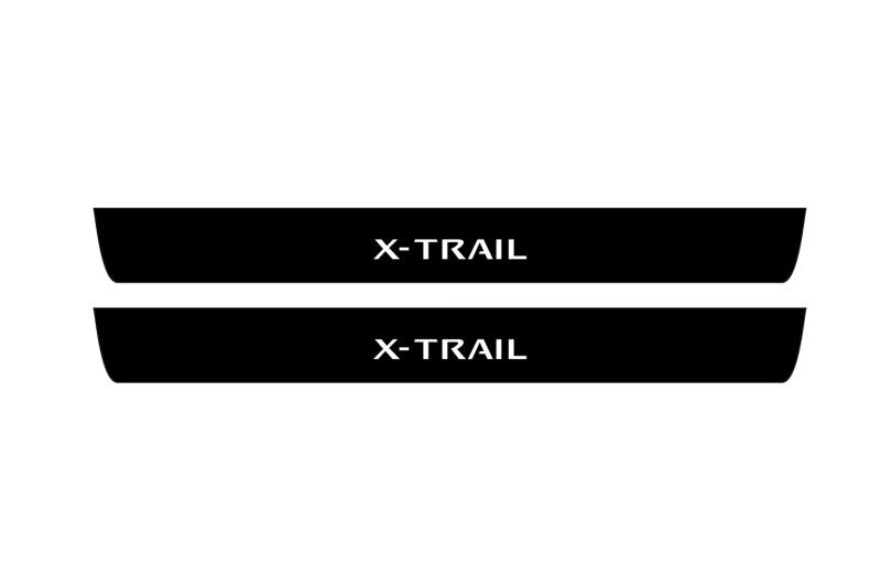 Nissan X-Trail T32 2014+ entry guards in stainless steel with X-Trail logo