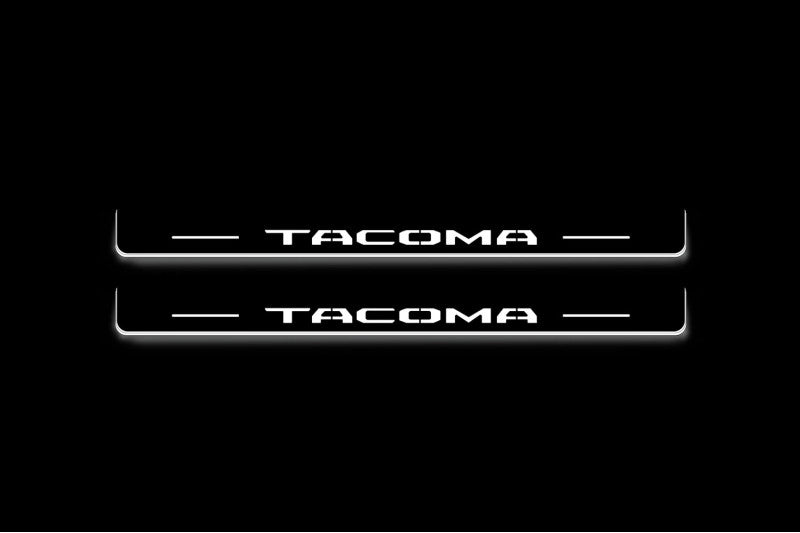 stainless steel LED door sill plates for Toyota Tacoma IV 2024+ with Tacoma logo