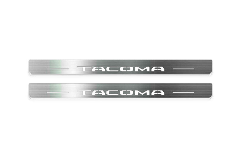 LED door sill plates Toyota Tacoma IV 2024+ stainless steel with Tacoma logo