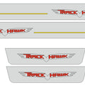Illuminated LED Door Sill Tread Plates Jeep Grand Cherokee IV 2010-2021 With Track Hawk Logo Jeep Led Door Sills opdesign