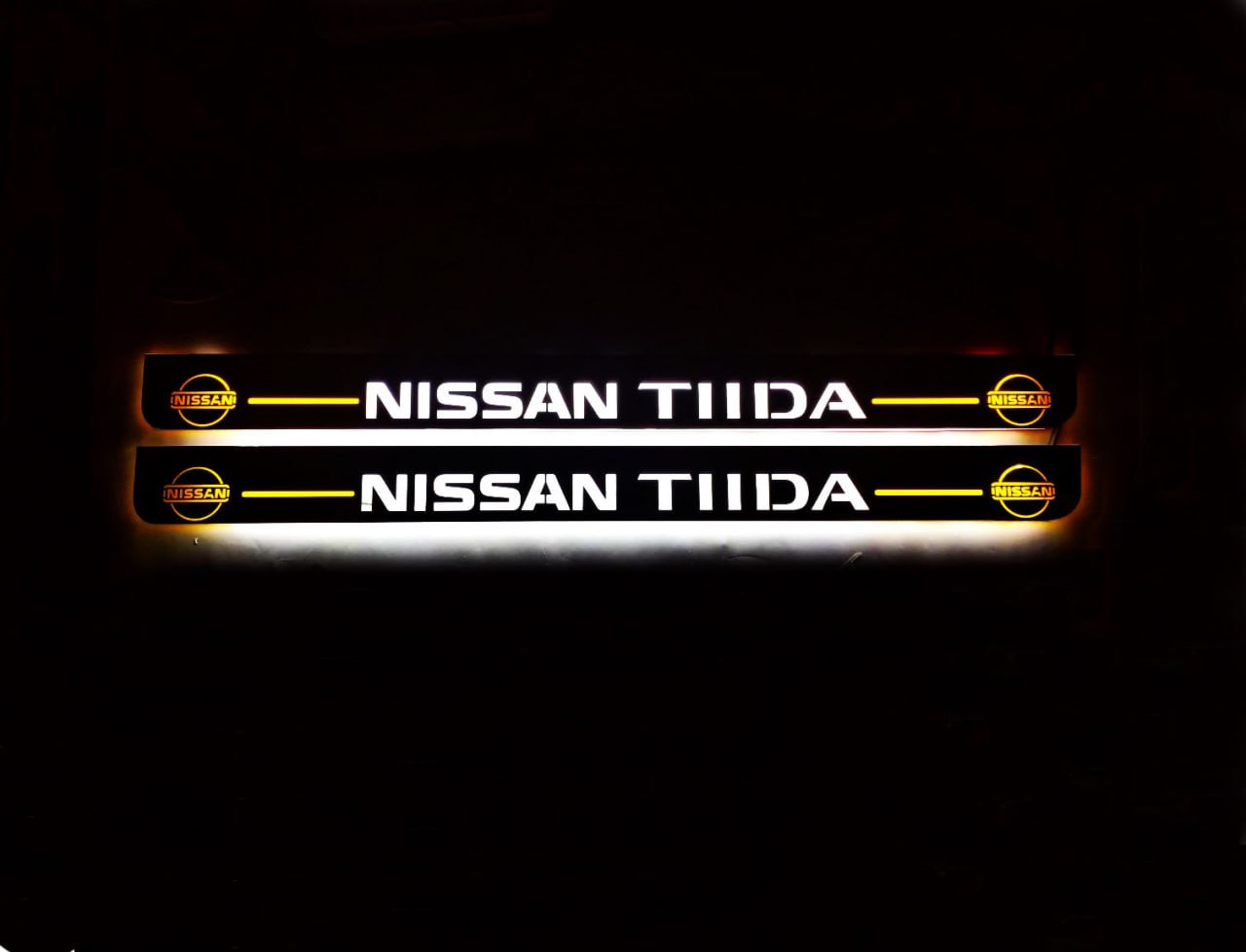 Illuminated LED Door Sill Tread Plates Nissan Tiida 2004-2018 With TIIDA Logo Nissan Led Door Sills opdesign