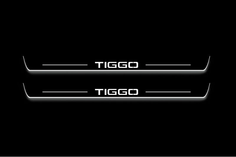 LED door sill plates stainless steel Chery Tiggo 2 2017+ with Tiggo logo