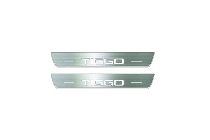 Chery Tiggo 2 2017+ LED Door Sills PRO LED Door Sills Illuminated Scuff Logo Tiggo Stainless Steel Entry Guards