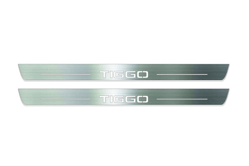 Chery Tiggo 2 2017+ door sill plates in stainless steel with Tiggo logo