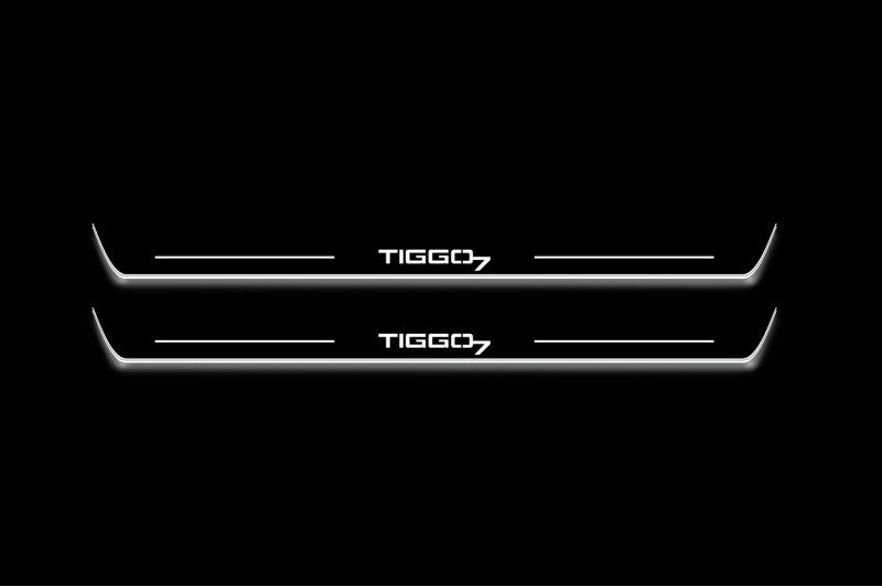 Chery Tiggo 7 2017+ door sill plates in stainless steel with Tiggo 7 logo