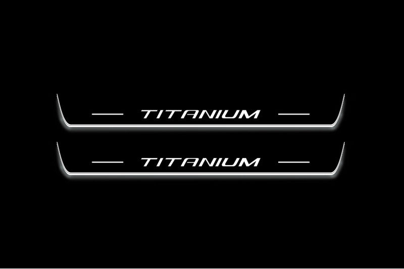 Ford Edge II 2015+ stainless steel illuminated entry guards with Titanium logo
