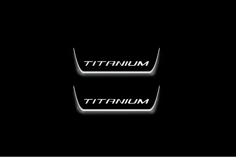 Ford Edge II 2015+ LED door sill plates stainless steel with Titanium logo