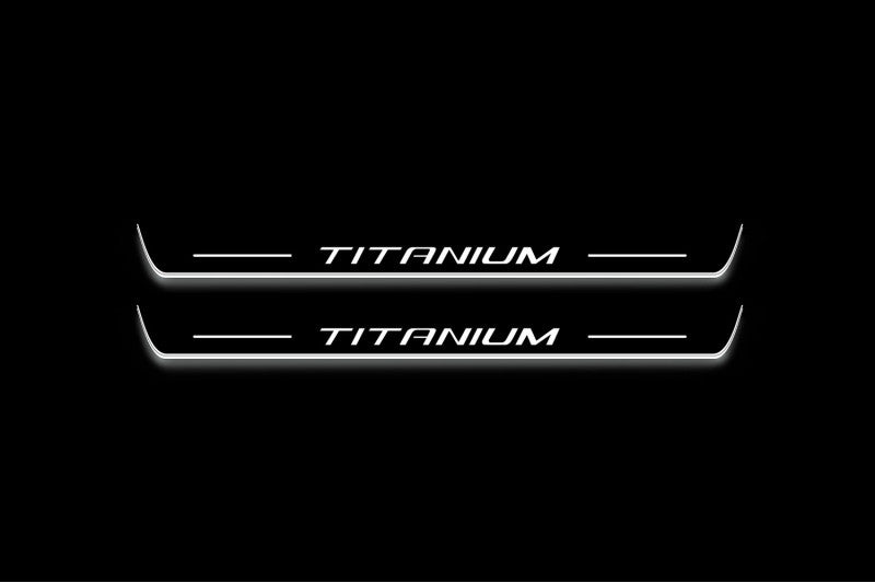 Ford Kuga I 2008+ stainless steel illuminated entry guards with Titanium logo