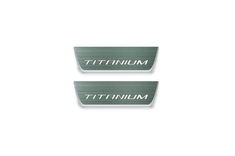 Ford Edge II 2015+ illuminated entry guards in stainless steel with Titanium logo