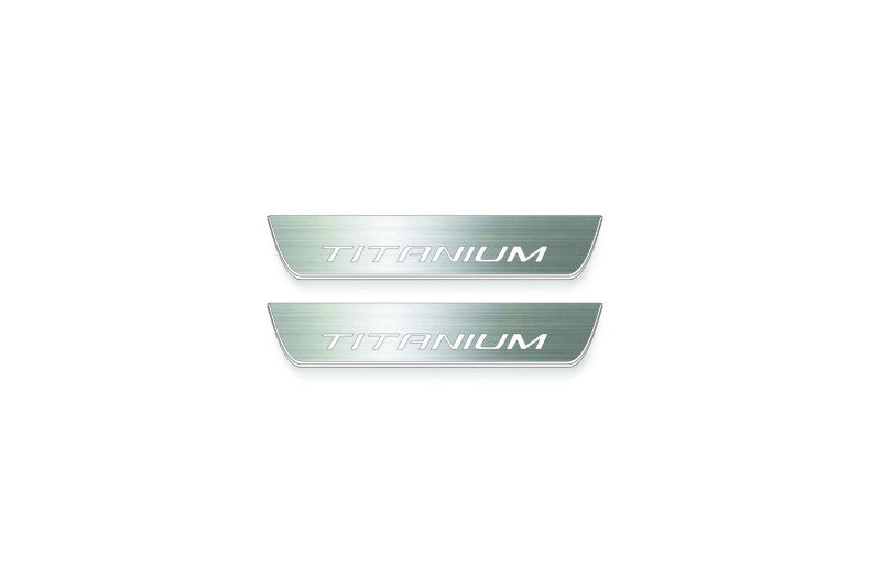 Ford Kuga I 2008+ illuminated entry guards in stainless steel with Titanium logo