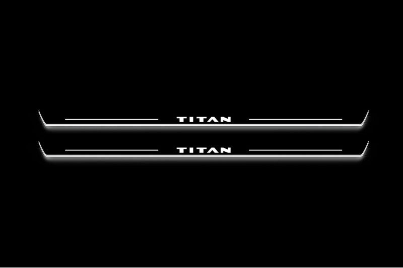 Nissan Titan II A61 2016+ Stainless Steel LED Door Sills – Titan Logo