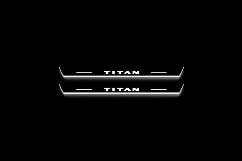 Nissan Titan II A61 2016+ Stainless Steel LED Door Sills – Titan Logo