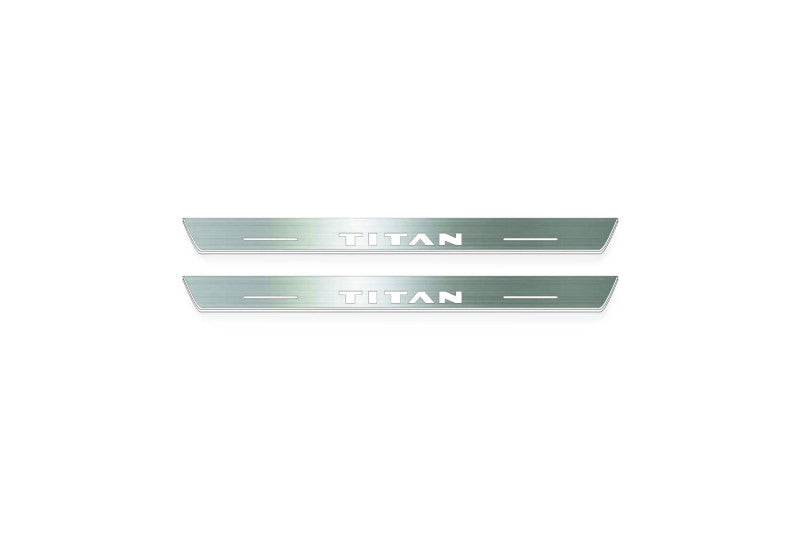Nissan Titan II A61 2016+ Stainless Steel LED Door Sills – Titan Logo