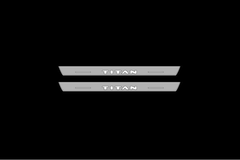 Nissan Titan II 2016+ LED Door Sills Illuminated Scuff Titan Logo Stainless Steel Entry Guards Door Sills opdesign