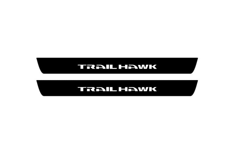 stainless steel illuminated door sill protectors with Jeep Cherokee KL 2014+ with Trailhawk logo