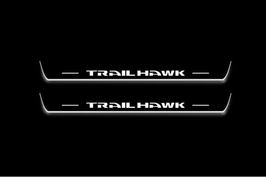 Jeep Cherokee KL 2013–2023 — Stainless Steel LED Door Sills — TrailHawk Logo