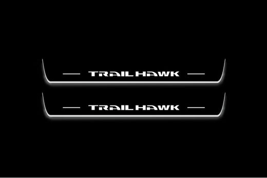 Jeep Grand Cherokee WK2 2010–2021 — Stainless LED Door Sills — TrailHawk Logo