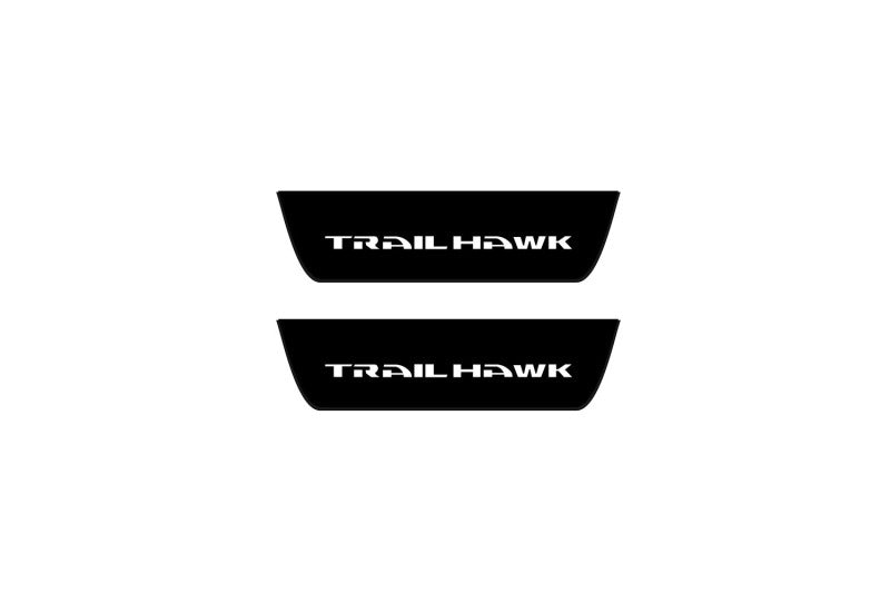 Jeep Cherokee KL 2014+ entry guards in stainless steel with Trailhawk logo