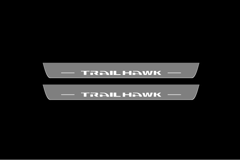 Illuminated LED Door Sill Tread Plates Jeep Cherokee KL 2014-2023 With TrailHawk Logo Jeep Led Door Sills opdesign