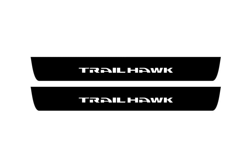 matte black coated stainless steel door sill plates for Jeep Grand Cherokee IV WK2 2010+ with Trailhawk logo