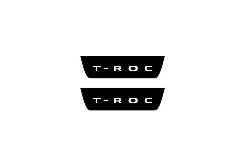 illuminated door sill protectors for Volkswagen T-Roc 2017+ matte black coated stainless steel with T-Roc logo
