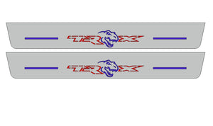 Illuminated LED Door Sill Tread Plates Dodge Ram V 2019+ With TRX Logo Dodge Led Door Sills opdesign