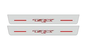 Illuminated LED Door Sill Tread Plates Dodge Ram V 2019+ With TRX Logo (Type 3) Dodge Led Door Sills opdesign