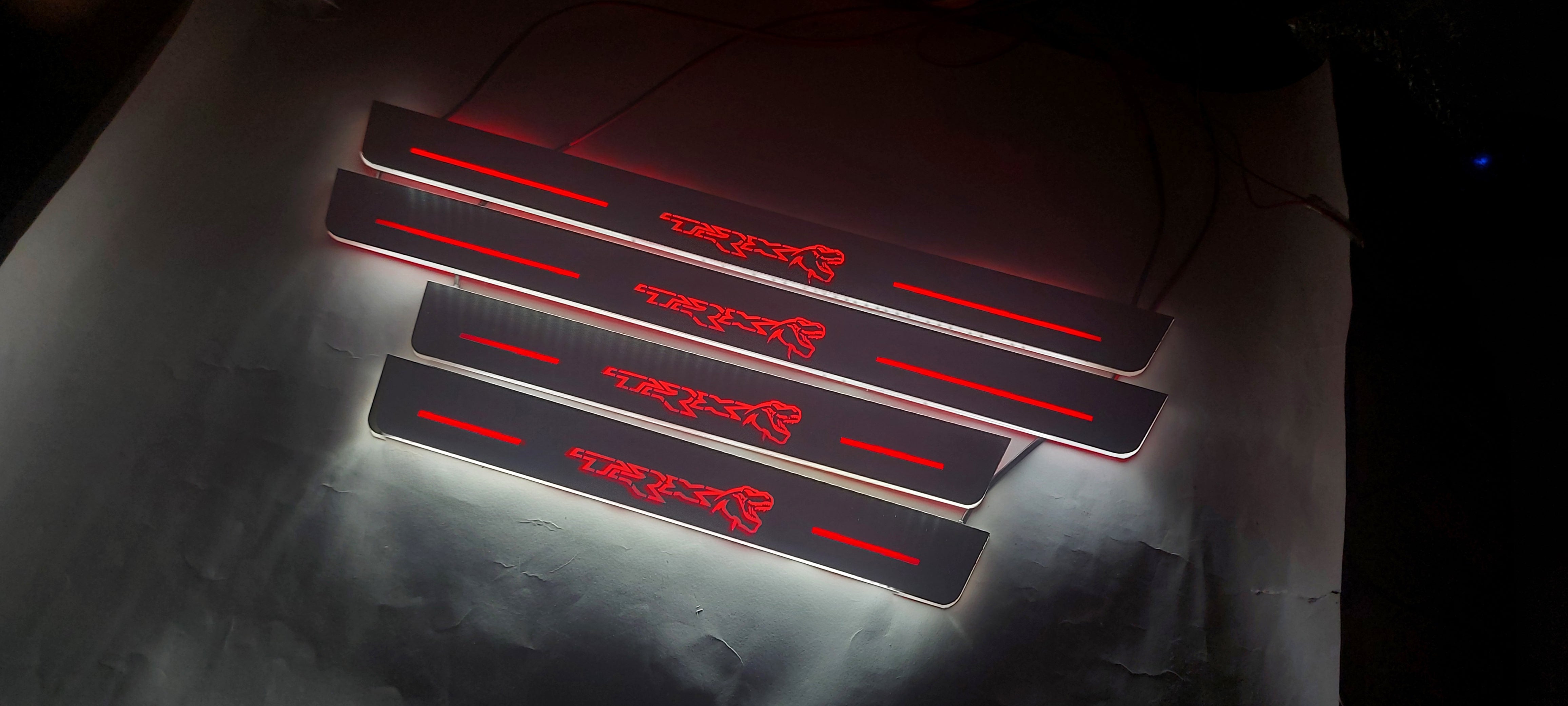 RAM 1500 V 2019+ entry guards in stainless steel with Illuminated TRX logo