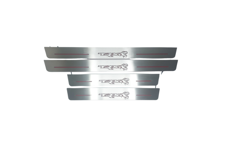 Illuminated LED Door Sill Tread Plates Dodge Ram V 2019+ With TRX Logo (Type 2) Dodge Led Door Sills opdesign