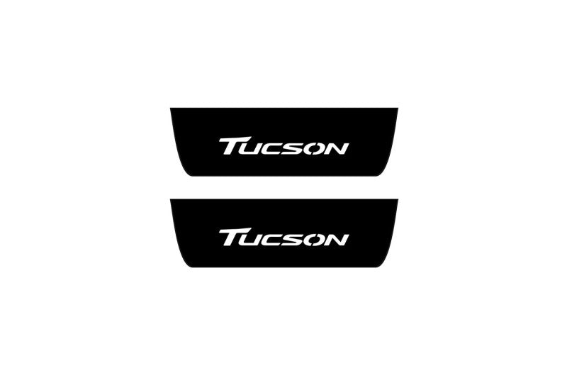 illuminated door sill protectors Hyundai Tucson II 2015+ stainless steel with Tucson logo