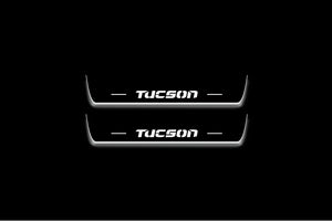 Hyundai Tucson I 2004+ door sill plates in stainless steel with Tucson logo