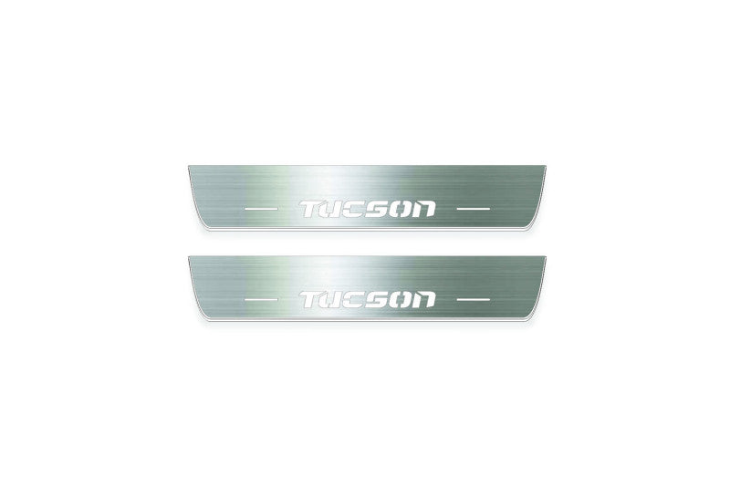 Hyundai Tucson I 2004+ stainless steel LED door sill plates with Tucson logo