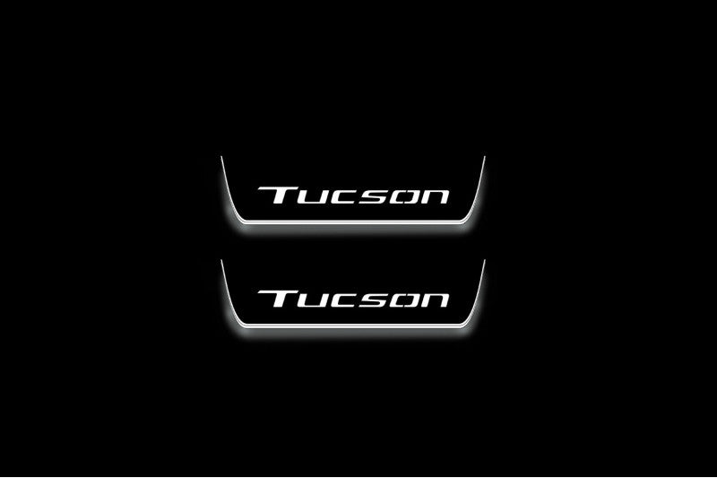 LED door sill plates Hyundai Tucson IV 2020+ stainless steel with Tucson logo