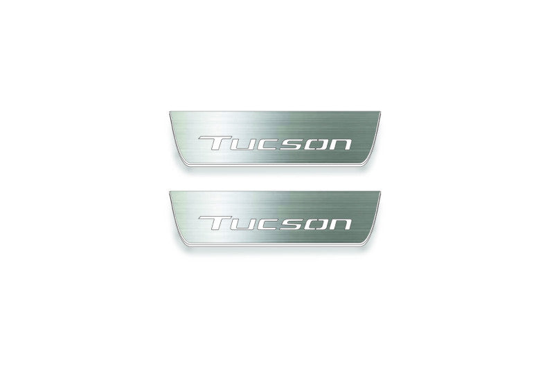 Hyundai Tucson IV 2020+ LED door sill plates stainless steel with Tucson logo