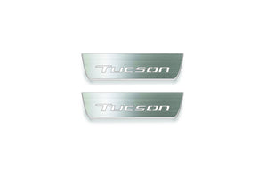 Hyundai Tucson IV 2020+ LED door sill plates stainless steel with Tucson logo