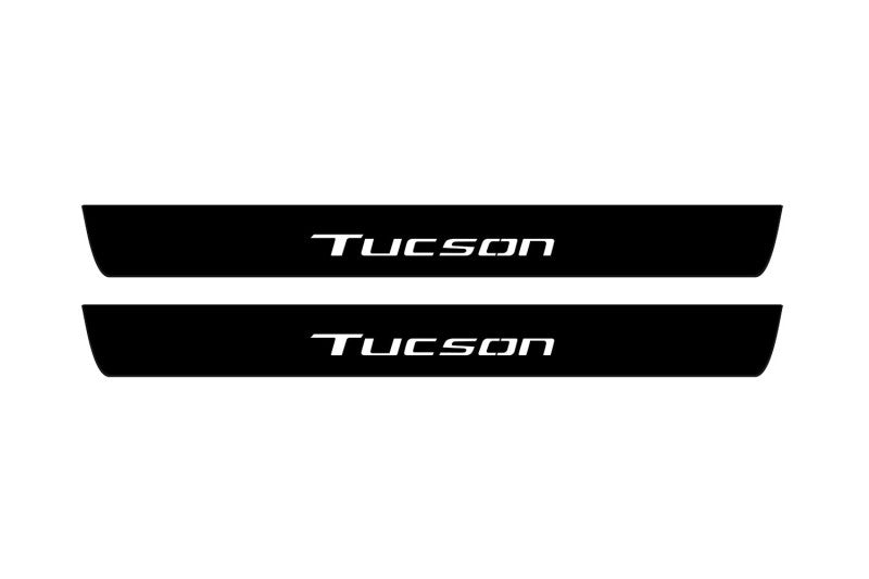 Hyundai Tucson IV 2020+ stainless steel illuminated entry guards with Tucson logo