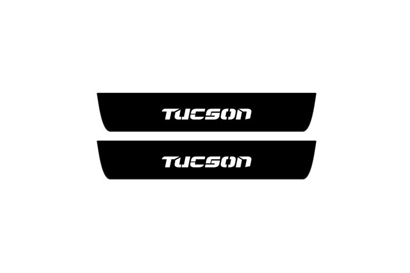 illuminated door sill protectors for Hyundai Tucson I 2004+ stainless steel with Tucson logo