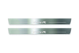 Two long silver-finished door sill plates with Type R lettering on a light background, straight-on view.