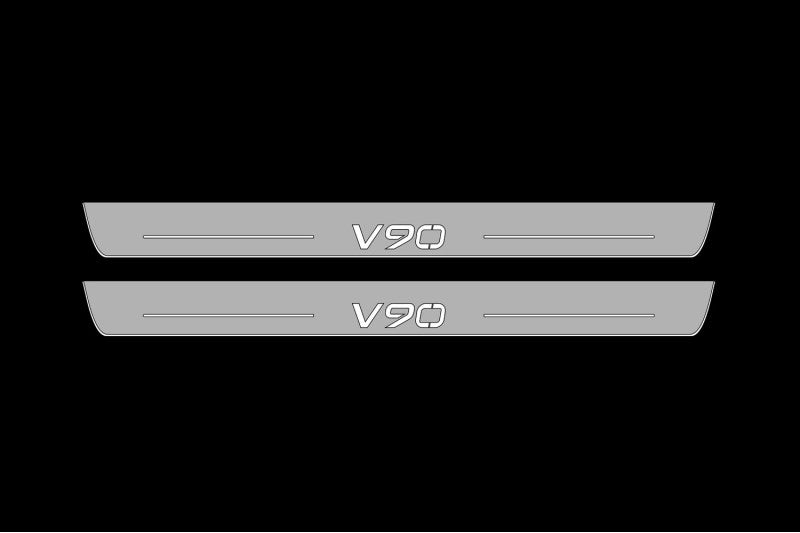 Illuminated LED Door Sill Tread Plates Volvo V90 II 2016+ With V90 Logo Volvo Led Door Sills opdesign