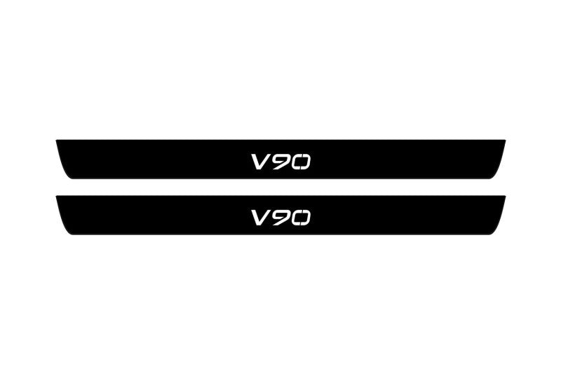 Volvo V90 II 2016+ stainless steel illuminated entry guards with V90 logo