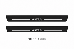 Vauxhall Astra V Matte PRO catalogue illustration: two black FRONT plates with illuminated ASTRA lettering on white