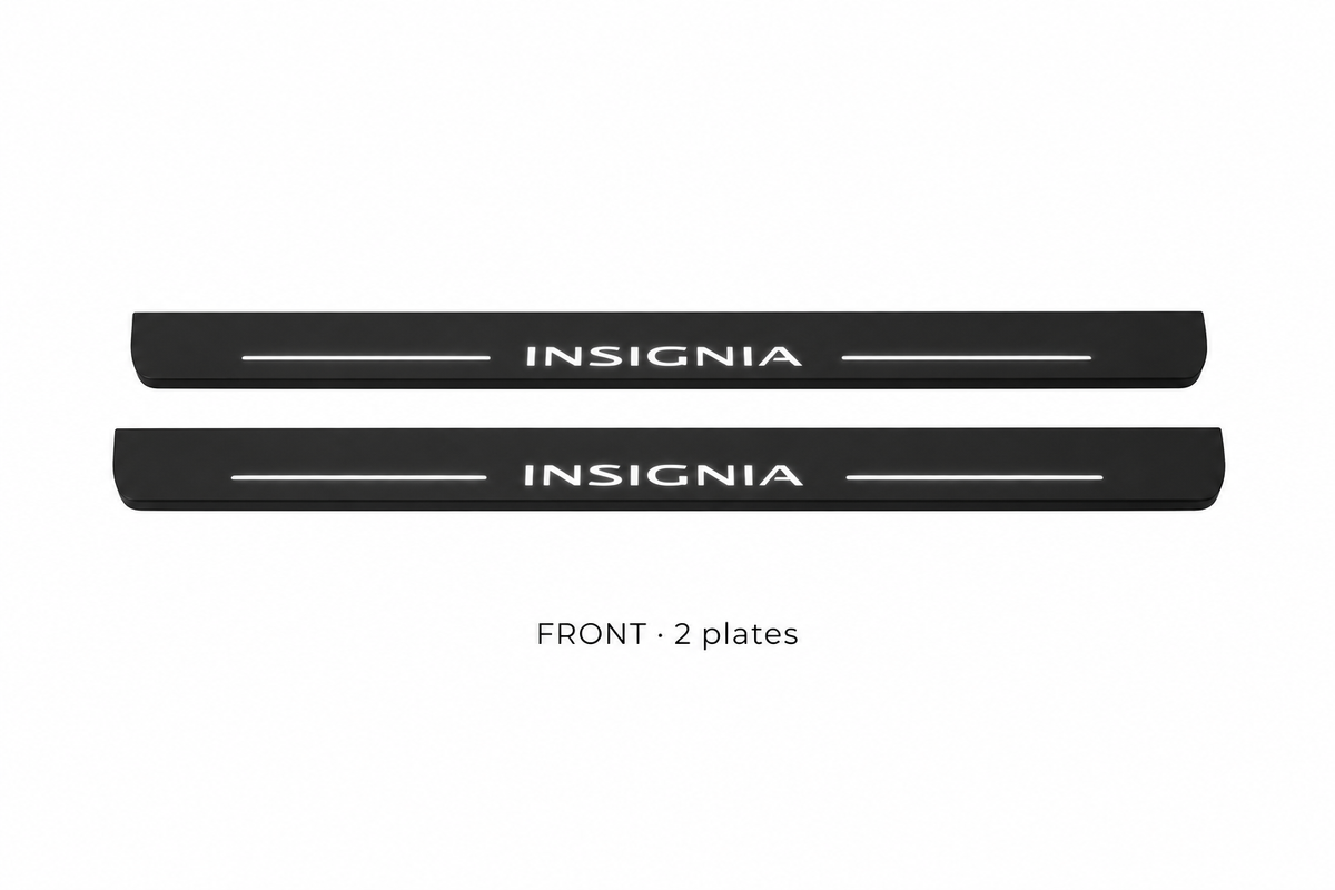 Vauxhall Insignia I Matte PRO catalogue illustration: two black FRONT plates with illuminated INSIGNIA lettering on white