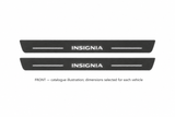 Vauxhall Insignia II Matte PRO catalogue illustration: two flat black FRONT plates with illuminated Insignia lettering on white; not exact dimensions