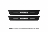 Vauxhall Vivaro K0 Matte PRO catalogue illustration: two flat black FRONT plates with illuminated Vivaro lettering on white; not exact dimensions